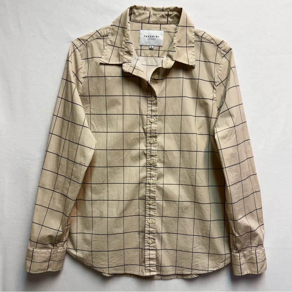 The Shirt by Rochelle Behrens Beige Windowpane Button-Down Shirt